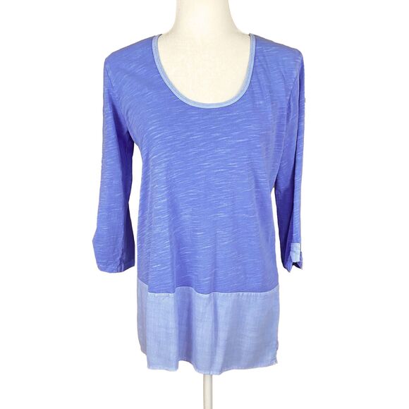 Fresh Produce Two-Tone Tunic Top Size S Blue Cotton Blend Button-Back 3/4 Sleeve - Picture 1 of 7
